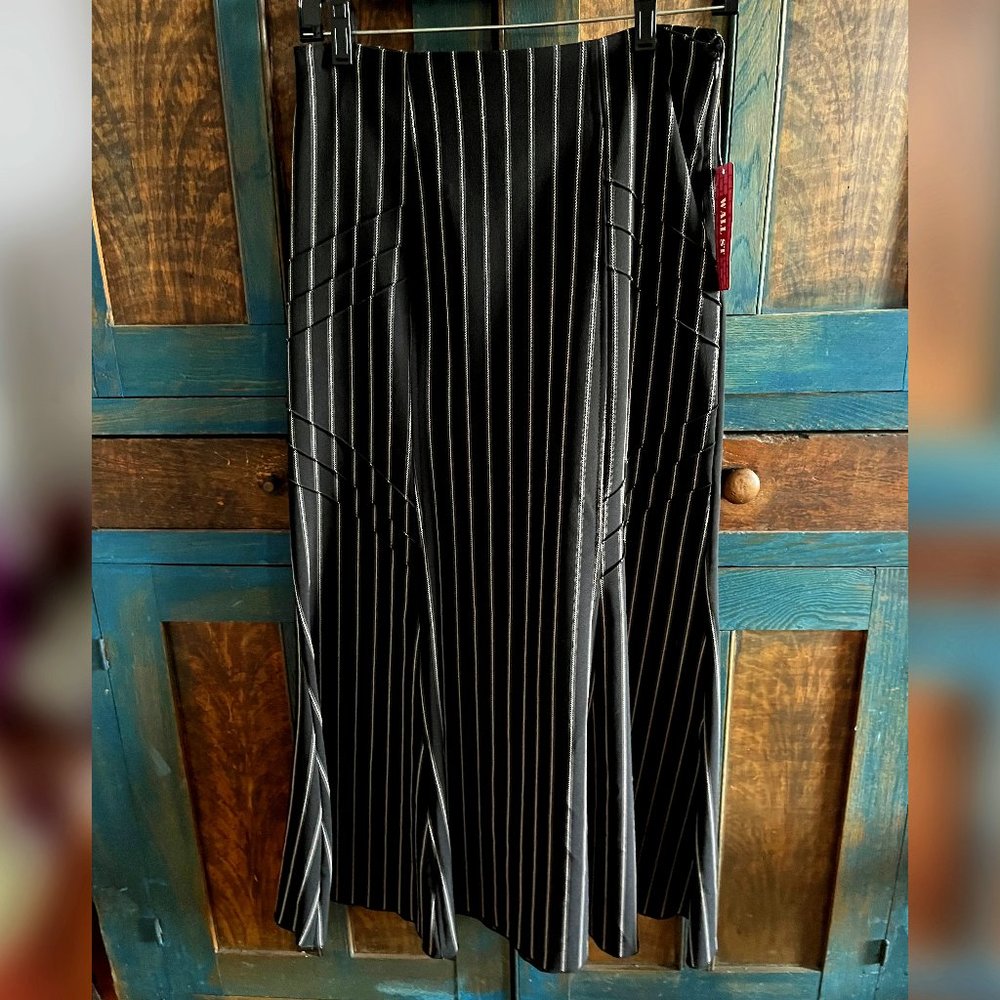 2 FOR $25 - Wall St Black Pin Stripe Tailored Midi Retro Style A-Line Skirt NWT